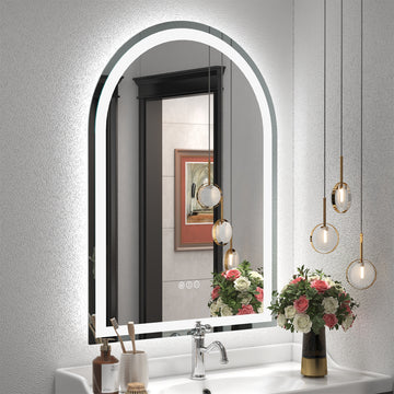 Arched Frontlit Glass Bathroom Vanity Mirror with Dimmable LED Lights and Fog-Free Function 36-in x 48-in