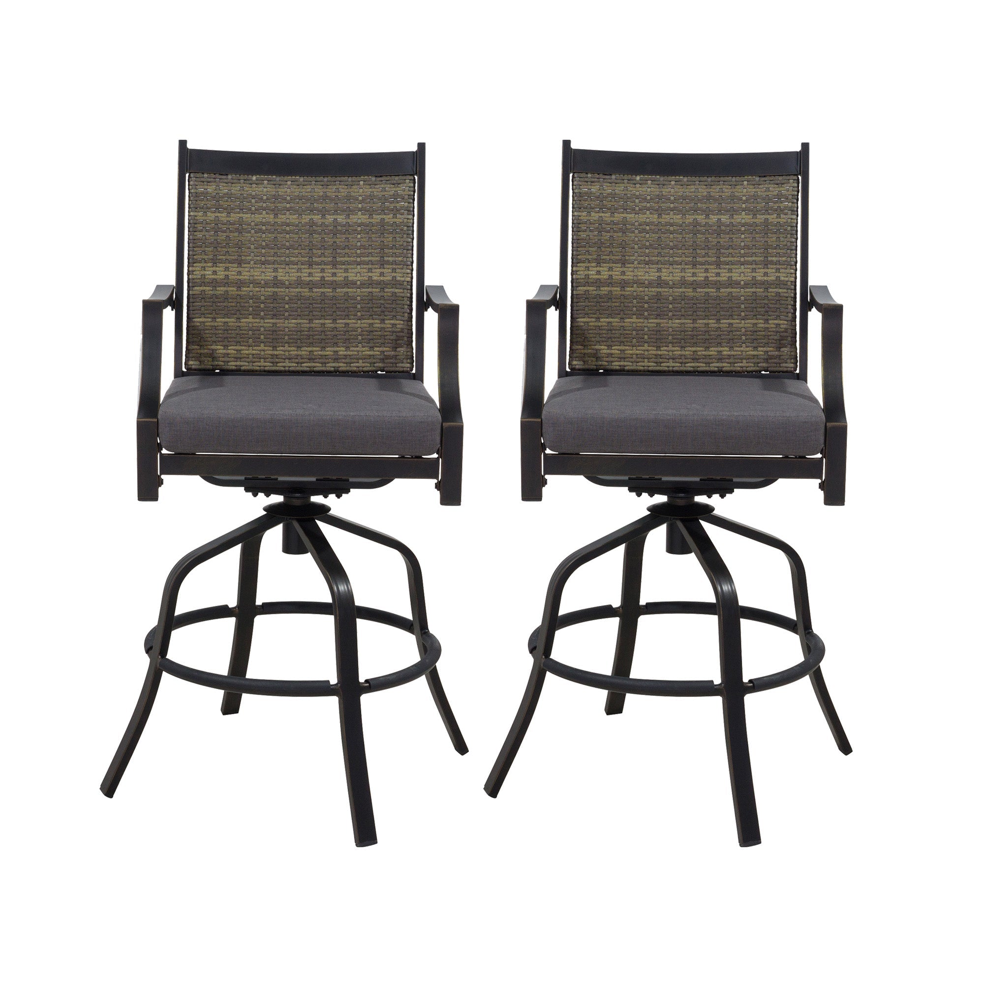 2-Piece Outdoor Swivel Chairs Aluminium Frame Patio Dining Chairs Bar Stool with Cushion Outdoor Swivel Stool