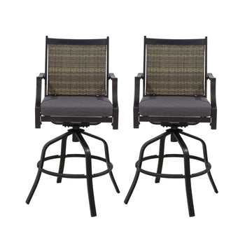 2-Piece Outdoor Swivel Chairs Aluminium Frame Patio Dining Chairs Bar Stool with Cushion Outdoor Swivel Stool