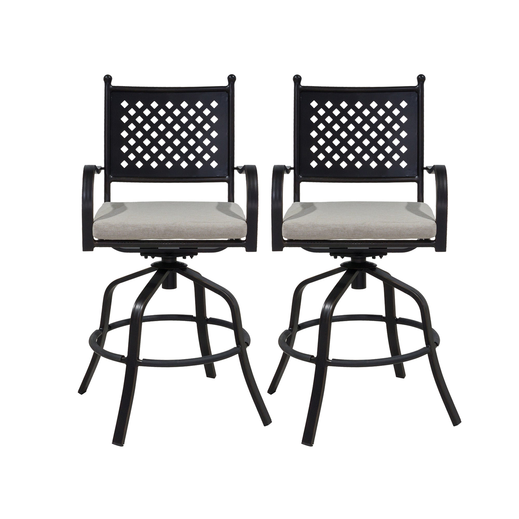 2-Piece Outdoor Swivel Chairs Aluminium Frame Patio Dining Chairs Bar Stool with Cushion Patio Swivel Stool