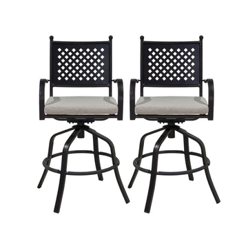 2-Piece Outdoor Swivel Chairs Aluminium Frame Patio Dining Chairs Bar Stool with Cushion Patio Swivel Stool