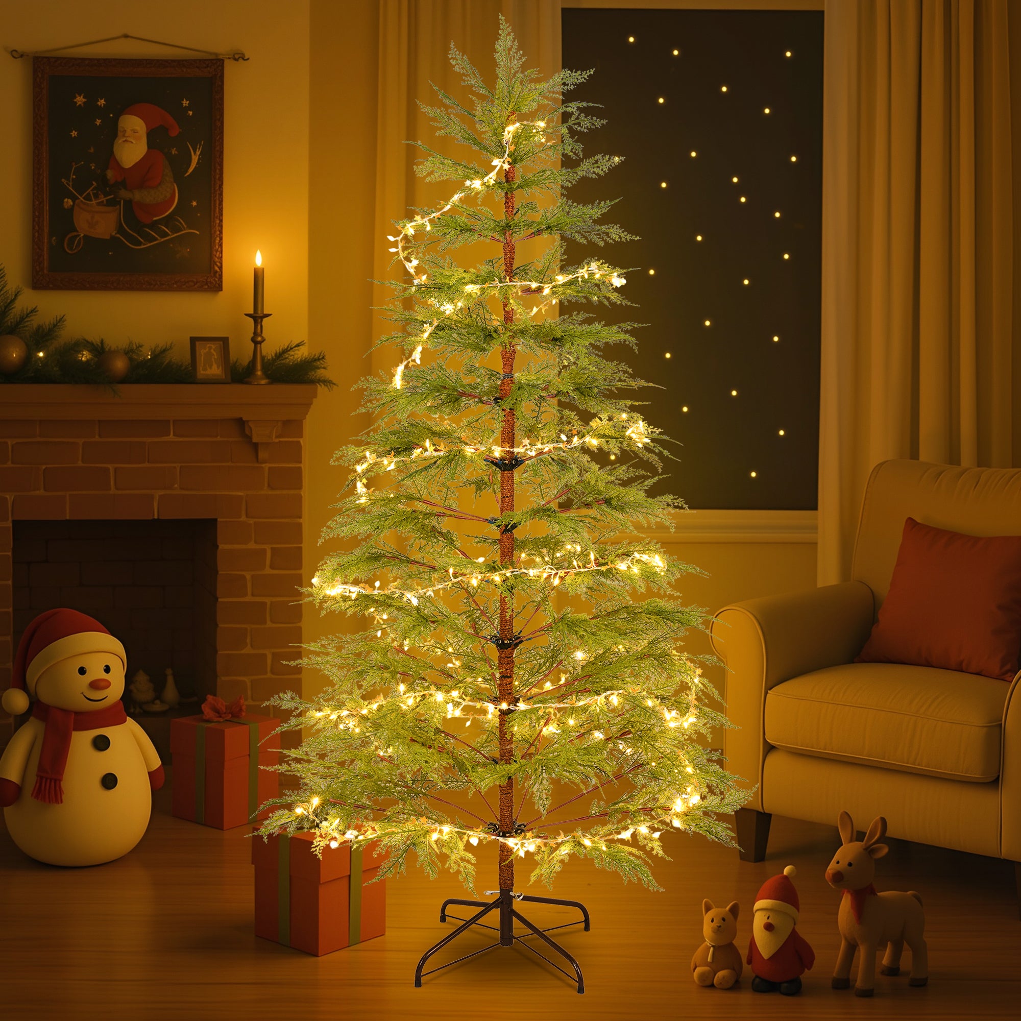 6 Feet Artificial Full Christmas Tree Includes LED Lights and Metal Stand, 612 Tips Full Tree,Xmas Decoration 