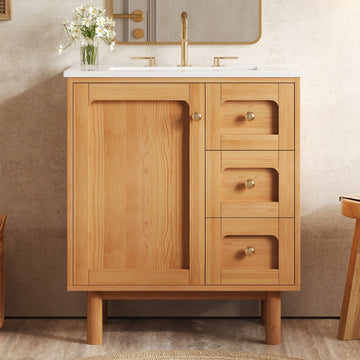 30 Inch Farmhouse Bathroom Vanity with Ceramic Sink 3 Drawers 1 Large Soft Closing Door Storage Cabinet Ideal for Home