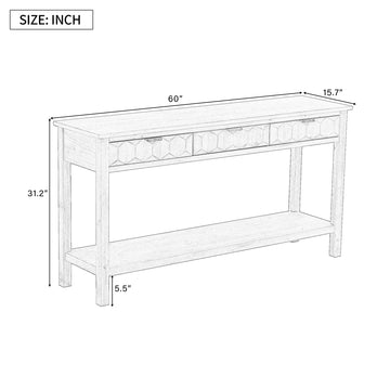 60 Inch Fir Veneer Console Table with Honeycomb Pattern Drawers and Solid Fir Legs for Entryway Living Room Navy Blue