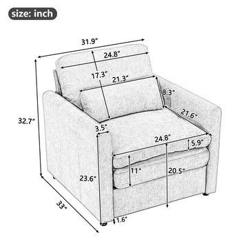 31.9 inch Cozy Upholstered Armchair Oversized Comfy Cloud Sofa Double Cushion Single Sofa Plush Cushion Armchair for Living Room Beige