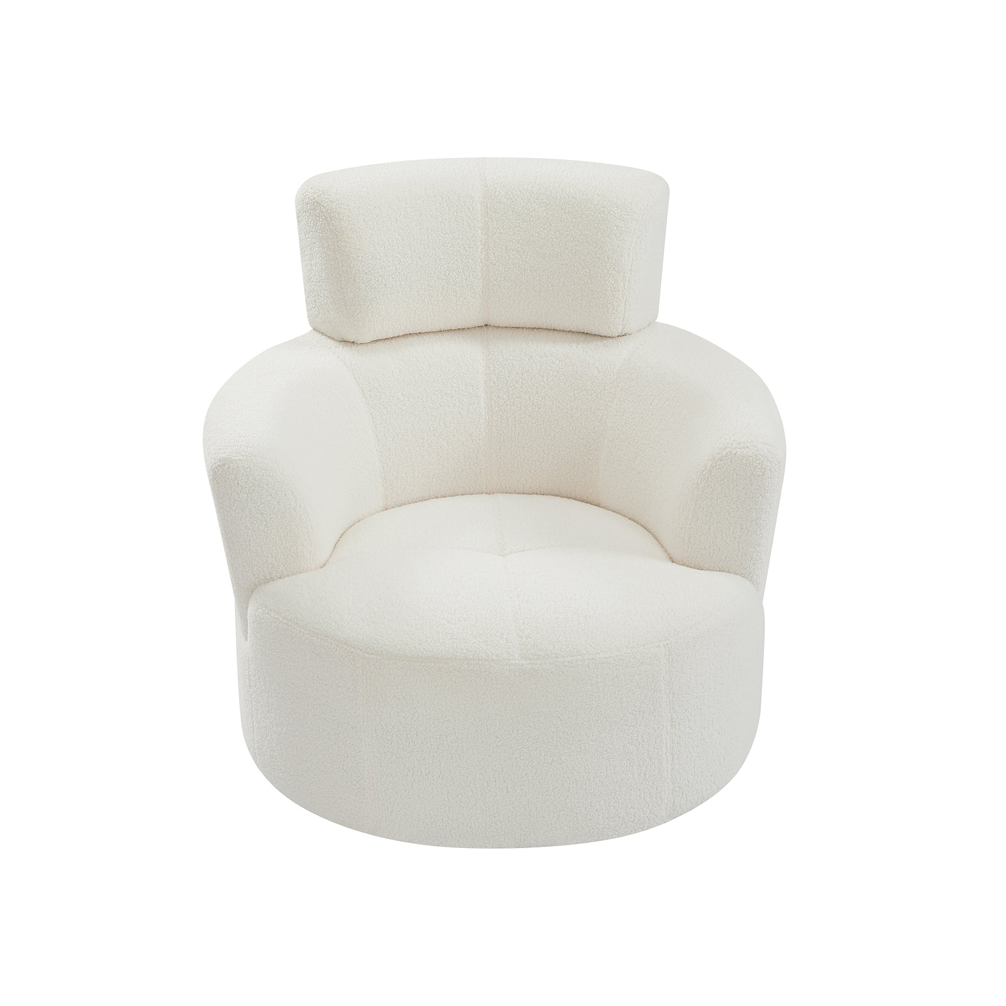 360 Swivel Chair Upholstered Accent Barrel Chair Swivel Round Sofa Chair with Adjustable Headrest for Living Room Bedroom Office and Hotel Cream