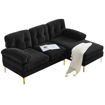 82.6 inch Modern Sectional Sofas Couches Velvet L-Shaped Couches for Living Room Bedroom Black