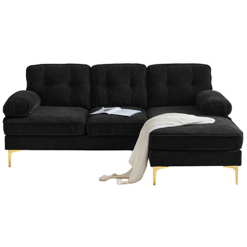 82.6 inch Modern Sectional Sofas Couches Velvet L-Shaped Couches for Living Room Bedroom Black