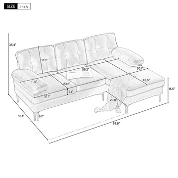 82.6 inch Modern Sectional Sofas Couches Velvet L Shaped Couches for Living Room Bedroom