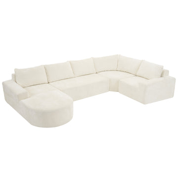 139 inch Oversized Modular Sofa Cloud Sectional Sofa Set Upholstered Couches U-shaped Sofa with Deep Seat for Living Room Beige