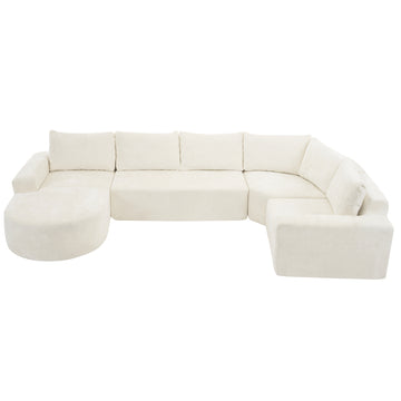139 inch Oversized Modular Sofa Cloud Sectional Sofa Set Upholstered Couches U-shaped Sofa with Deep Seat for Living Room Beige