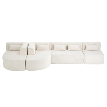 144 inch Upholstered Sofa Free-combined Sofa Couch with Two Chaise Lounge and Five Back Pillows for Living Room