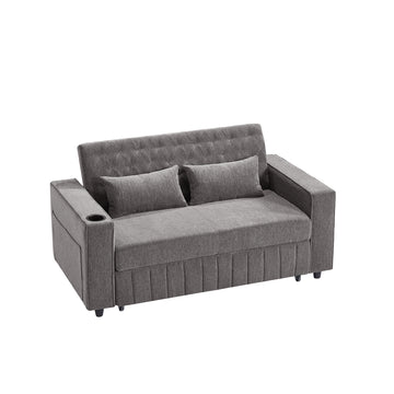 61.4 inch Pull-out Sofa Bed Convertible Couch Loveseat Sofa Modern Sleeper Sofa with Adjustable Backrest for Living Room Grey