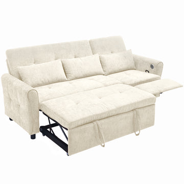 2-in-1 Sofa 82 in. Three-seater Sofa with a Sofa Bed and a Reversible Recliner Sofa for Living Room, Beige