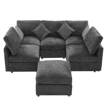 86.6 inch Sectional Sofa Modular Sofa U-shaped Sofa Couch Sofa Bed L-shaped Sofa with a Movable Ottoman and Two USB Ports for Living Room