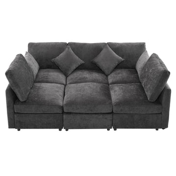 86.6 inch Sectional Sofa Modular Sofa U-shaped Sofa Couch Sofa Bed L-shaped Sofa with a Movable Ottoman and Two USB Ports for Living Room