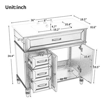 36 Inch Bathroom Vanity with Sink Blue Cabinet with Drawers Solid Frame and MDF Board One Package