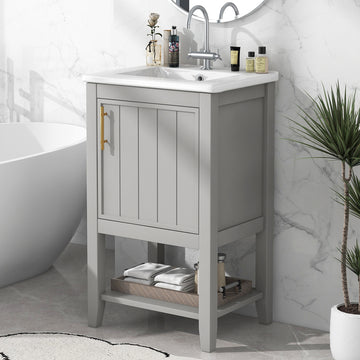 20 Inch Bathroom Vanity with Sink Cabinet with Soft Close Door Storage Rack and Open Shelf Grey