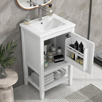 20 Inch Bathroom Vanity with Sink Cabinet with Soft Close Door Storage Rack and Open Shelf White
