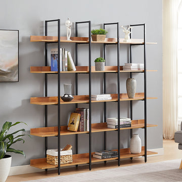 5 Tier Bookcase Home Office Open Bookshelf Vintage Industrial Style MDF Black Metal Frame Brown
