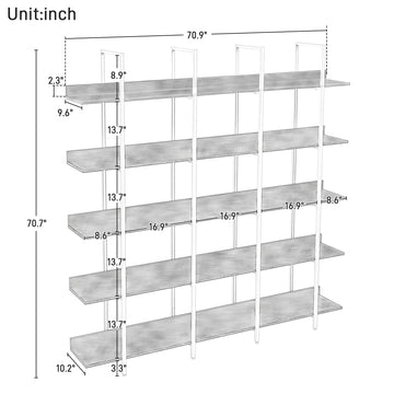 5 Tier Bookcase Home Office Open Bookshelf Vintage Industrial Style MDF Black Metal Frame Brown