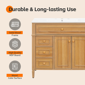 36 Inch Bathroom Vanity with Sink Solid Wood MDF Cabinet Flip Out Drawer 3 Drawers 2 Soft Close Doors Elegant Rubber Wood Handles