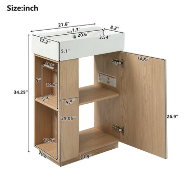 21.6 Inch Bathroom Vanity with Ceramic Sink Wood Grain Cabinet Right Door Soft Close and Open Storage