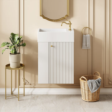 18.5 Inch Modern Floating Bathroom Vanity with Resin Sink Left Side Storage MDF Cabinet Soft Close Door Wall Mounted