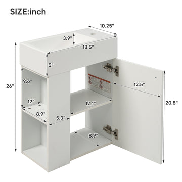 18.5 Inch Modern Floating Bathroom Vanity with Resin Sink Left Side Storage MDF Cabinet Soft Close Door Wall Mounted