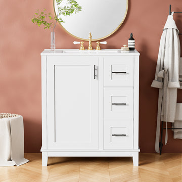 30 Inch Modern Bathroom Vanity with Ceramic Sink Solid Wood Frame and Soft Close Storage