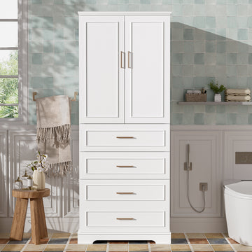 72.2 Inch Tall Freestanding Bathroom Cabinet with 3 Drawers Adjustable Shelf Soft Close Doors MDF Panels Steel Handles