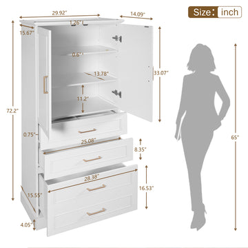 72.2 Inch Tall Freestanding Bathroom Cabinet with 3 Drawers Adjustable Shelf Soft Close Doors MDF Panels Steel Handles
