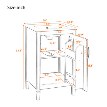 20 Inch Black Bathroom Vanity with Ceramic Sink Soft Close Door Adjustable U Shaped Shelf and Door Storage Rack
