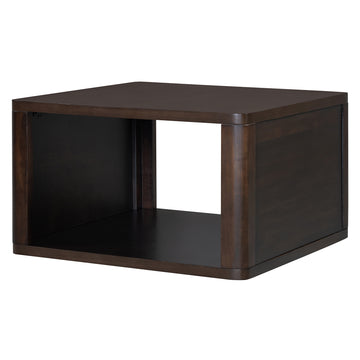 30.8 Inch Dark Brown Farmhouse Square Coffee Table with Two Tier Storage and Half Open Compartment
