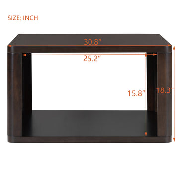30.8 Inch Dark Brown Farmhouse Square Coffee Table with Two Tier Storage and Half Open Compartment