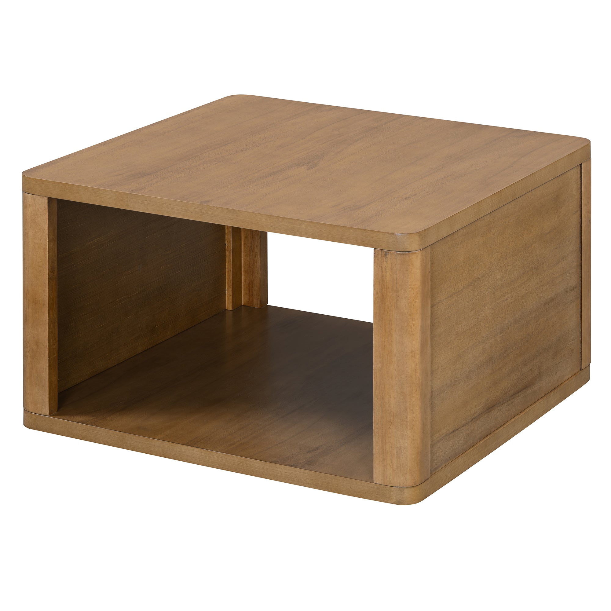 Square Farmhouse Coffee Table with Two Tier Storage and Half Open Compartment Natural 30.8 Inch