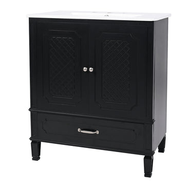 30 Inch Black Bathroom Vanity with Sink Vintage Style Storage Cabinet with Drawer Door Shelf and Soft Closing Doors