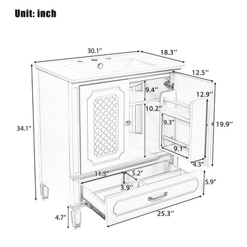 30 Inch Green Bathroom Vanity with Sink Vintage Style Storage Cabinet with Drawer Door Shelf and Soft Closing Doors