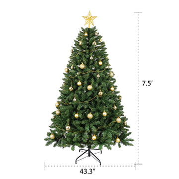 7.5FT Christmas Tree with 550 Warm White LED Lights – 1350 PVC & Hard Needle Tips, Hinged Branch Design, Sturdy Metal Stand – Full Realistic Holiday Tree