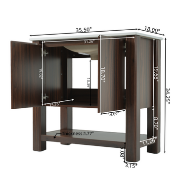 36 Inch Modern Bathroom Vanity with Rectangle Ceramic Sink Large Storage 45 Degree Free Handle Brown