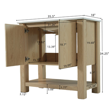 36 Inch Modern Bathroom Vanity with Rectangle Ceramic Sink Large Storage 45 Degree Free Handle Natural