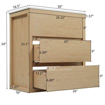 30 Inch Bathroom Vanity with Ceramic Sink 2 Full Extension Drawers 45 Degree Free Handle Natural