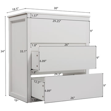 30 Inch Bathroom Vanity with Ceramic Sink 2 Full Extension Drawers 45 Degree Free Handle White