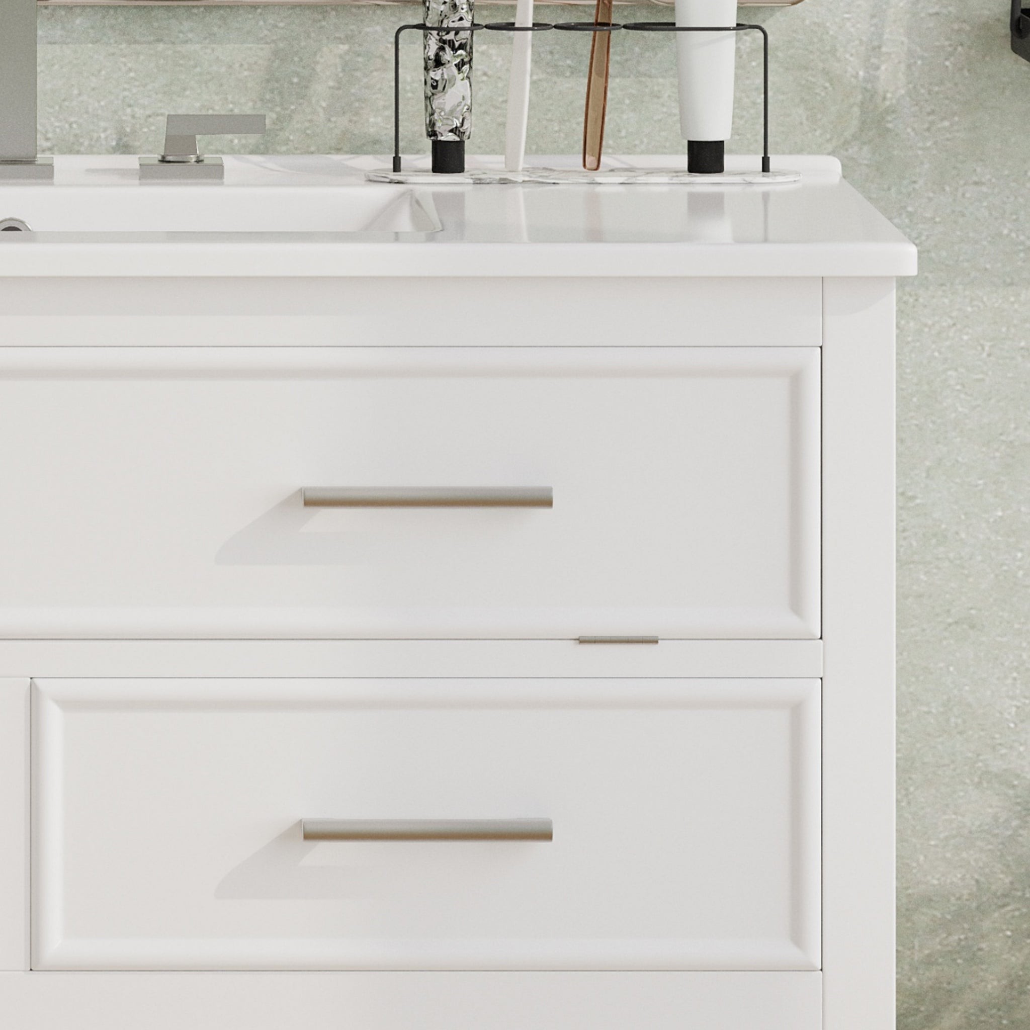 36 Inch Bathroom Vanity with Ceramic Sink Tip Out Tray Full Extension Drawers Soft Close White