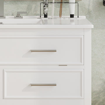 36 Inch Bathroom Vanity with Ceramic Sink Tip Out Tray Full Extension Drawers Soft Close White