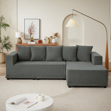 Chenille L-Shaped Sectional Sofa Set,Minimalist Style Modular Sectional Sofa with Foot Pads, Luxury Chenille Fabric Cloud Couch for Living Room, (Grey)