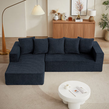 Chenille L-Shaped Sectional Sofa Set,Morden Modular Sectional Sofa, Luxury Chenille Fabric Cloud Couch for Living Room, (Blue)