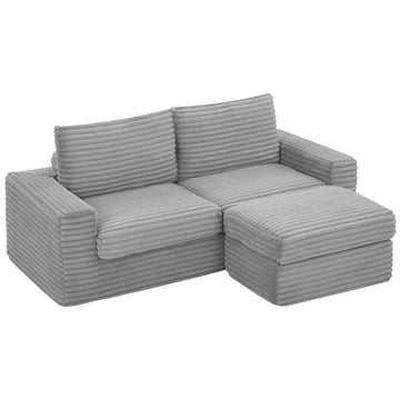 Luxurious Sectional Sofa,Corduroy L-Shaped Couch with Movable Ottoman, Oversized Comfy Couch with Zippered Backrest for Living Room,Apartment,Office, (Light Grey)