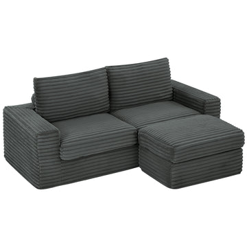 Luxurious Sectional Sofa,Corduroy L-Shaped Couch with Movable Ottoman, Oversized Comfy Couch with Zippered Backrest for Living Room,Apartment,Office, (Dark Grey)