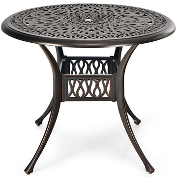 36 in. Patio Round Dining Bistro Table with Umbrella Hole-Brown